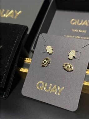 Quay Australia Good Vibes Stud Set Gold Hamsa & Eye